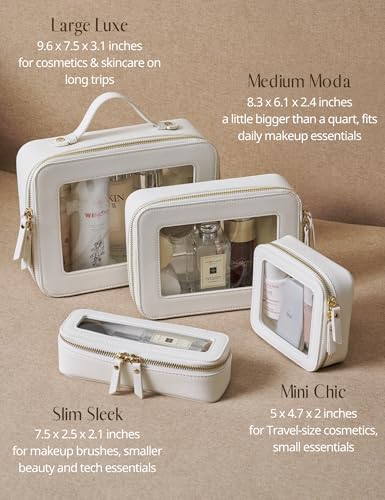 Popvibe Clear Makeup Case Toiletry Bag Travel Clear Cosmetic Bag with Zipper, Make Up Bag Organizer Traveling TSA Approved Transparent Makeup Bag Car for Essentials, Mini & Medium, White - color: White, style: Mini & Medium