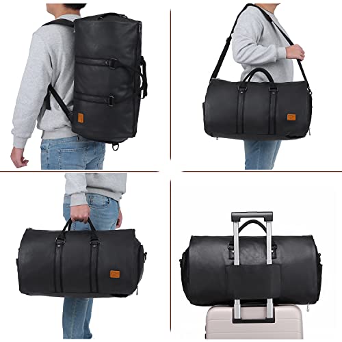 seyfocnia Convertible Travel Garment Bag,Carry on Garment Duffel Bag for Men Women - 2 in 1 Hanging Suitcase Suit Business Travel Bag - color: A1-Black