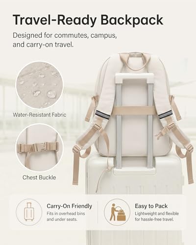 LOVEVOOK Travel Laptop Backpack, Waterproof Carry On Backpack for Women Men, 17.3 Inch Computer Bag, Large College School Bookbag with Luggage Sleeve, Chest Strap & Water Bottle Pocket - color: Beige-khaki-a-l, size: 17.3 Inch