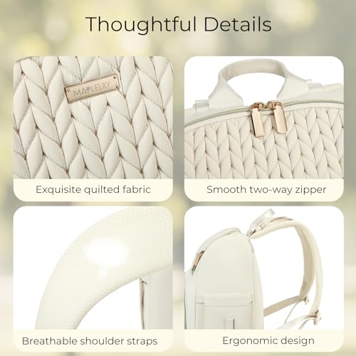 MAPLELILY Large Diaper Bag Backpack, Stylish Baby Travel Diaper Bag, Beige | Waterproof lightweight maternity hospital backpack. With changing pad, stroller straps, insulated pocket. Mom, dad, toddler - color: Beige