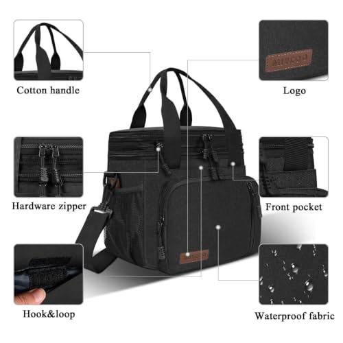 MIYCOO Lunch Bag for Men & Women, Expandable Double Deck Lunch Box, 15L - color: Black Zipper Pull, size: 15L