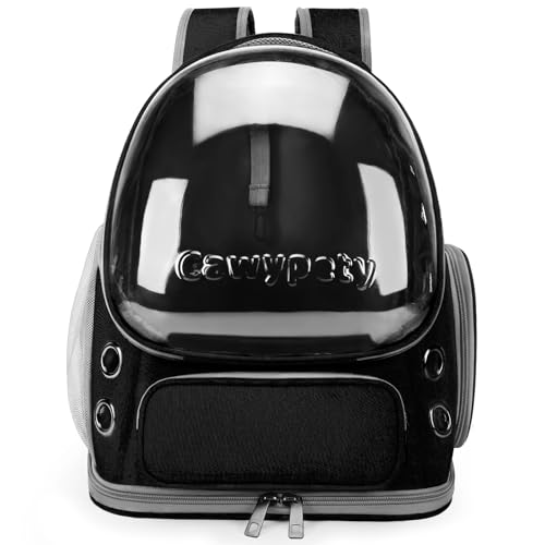 Cawypety Cat Backpack Carrier, Breathable Cat Carrier Large Space Bubble Pet Backpack for Kitty Small Dog up to 12lbs, Transparent & Foldable Pet Carrier for Travel Hiking (Black - color: Black