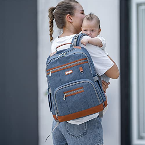Diaper Bag Backpack, Large Baby Nappy Bags with Portable Changing Pad for Boys and GirlsMultifunction Travel Baby Bag for Moms Dads, Shower Gifts Waterproof and Stylish,Deep Blue - color: Deep Blue
