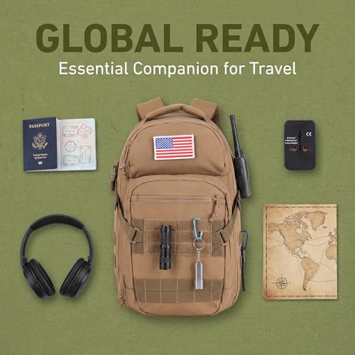 Zsearaymy 25L Small Tactical Hiking Backpack with 180° Open Design Molle System Padded Laptop Lightweight (TAN) - color: Tan