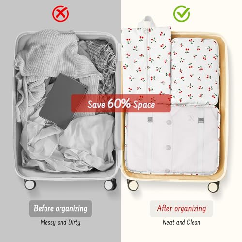 9 Set Packing Cubes for Travel Essentials - Lightweight Carry-On Luggage Organizer Bags with Shoe, Clothes & Laundry Bags for Airplane, Family & Business Travel, White Cherry - color: White Cherry