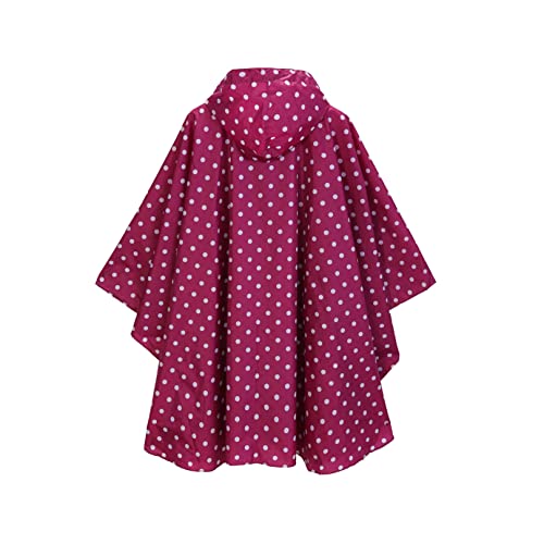 Fashion Hooded Rain Poncho Waterproof Raincoat Jacket with pocket for Women/Men/Adult - color: Rose Red White Point