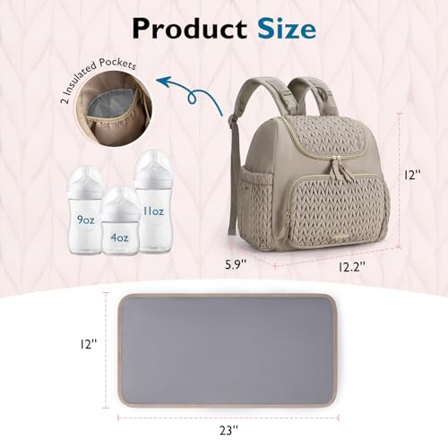 mommore Diaper Bag Backpack, Stylish Mini Baby Bag with Changing Pad - color: Brown Taupe, size: Small