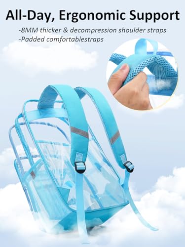 Clear Backpack Heavy Duty With A TSA Lock, 18 Inch Large Clear Back pack, Transparent See Through Bookbag for College, Work, Travel, Sport- Light Blue - color: Light Blue