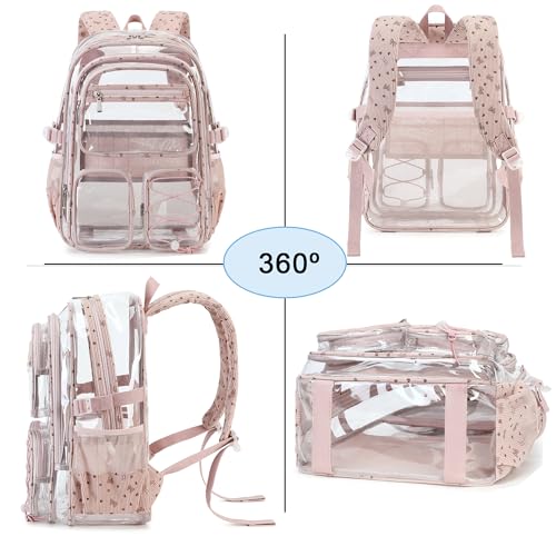 Hidds Clear Backpack for Girls Women Large School Bag Heavy Duty Transparent Backpacks College See Through Bookbag for Stadium Events School Work Festival Security Cute Kids Clear Pink Bow Back Pack - color: Pink Bowknot
