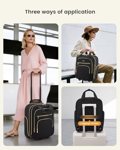 LOVEVOOK Underseat Carry On Luggage with Wheels, Stylish Under Seat Luggage with Giant Tumbler Holder Pocket, Soft Sided Small Suitcase for Travel, Work - color: Black