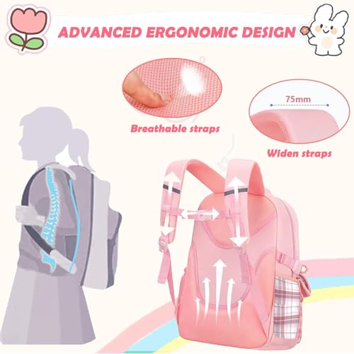 Girls Backpack with Lunch Box Cute School Backpack for Girls Kids Teens Kawaii Bookbag Set for Primary Elementary,Blue - color: Blue