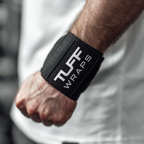 TuffWraps 16" Wrist Wraps: No Thumb Loops, Quality Gym Wrist Wraps for Weightlifting, Bench Press, Powerlifting, and Cross-Training—Try The Belt Loop Tightening System - color: Black/White