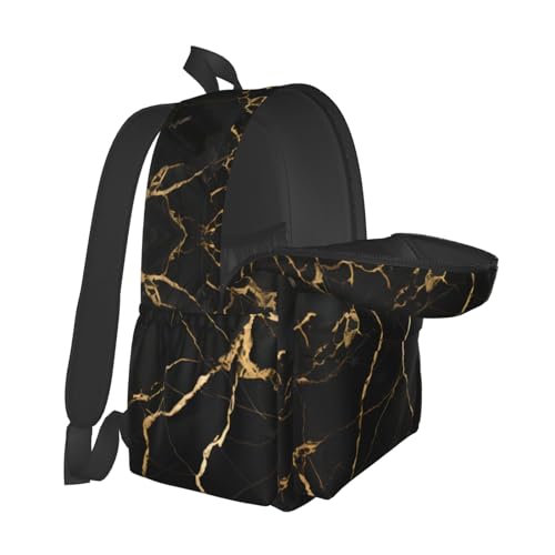 cfpolar 17 Inch Backpack Black & Gold Marble Art Laptop Bag Shoulder Bag School Bookbag Casual Daypack For Boys Girls - color: B94-black & Gold Marble