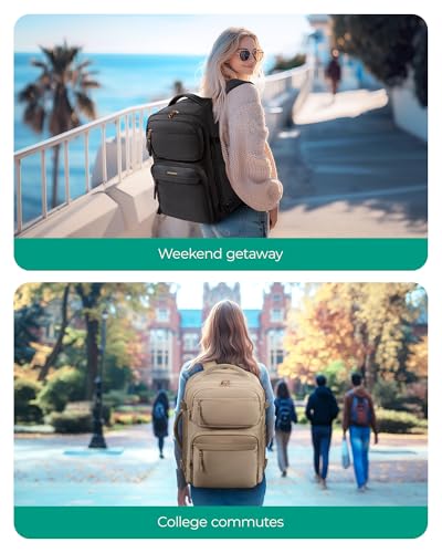 BAGSMART Womens Backpack Carry On Flight Approved, Travel Backpack for Women with Waist Bag, Traveling Lightweight Weekender Casual Daypack 17.3" Laptop Work Back pack Personal Item Travel Bag, Black - color: Black