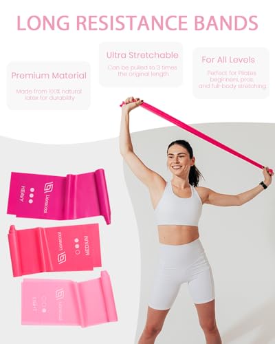 LIONSCOOL Pilates Ring Set – 14" Anti-Deformation Magic Circle with Padded Handles, Mini Ball, Resistance Bands, Guide & Bag - color: Pink Pro