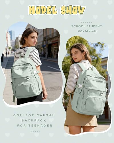 Lightweight Backpack for College & High School Backpack With Lots of Pockets Cute School Bag for Girls Boys, Large Capacity Bookbag for Women Men, Waterproof Teens Casual Daypack Backpack(Green) - color: Green