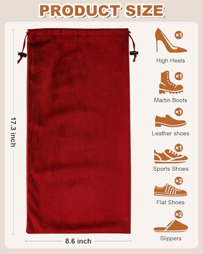 4 Pcs Single Shoe Bags for Travel, Dust Velvet Bag, Rio Red, 17.3x8.6 Inch - color: Rio Red, size: 17.3"x8.6"
