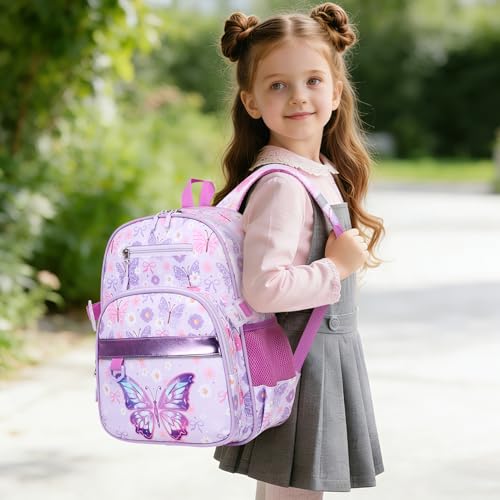 Toddler Backpack for Girls Ages 5-8, 3PCS Girls Backpack with Lunch Bag & Pencil Case - 15inch Kids School Bookbag for Preschool Kindergarten Elementary School (Butterfly) - color: Butterfly