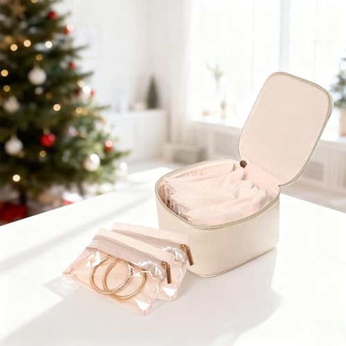 Travel Jewelry Case Small Jewelry Box Organizer with 6 Velvet Jewelry Zipper Pockets Bag Portable Travel Jewelry Storage Birthday Gifts for Women Rings Earrings Necklaces