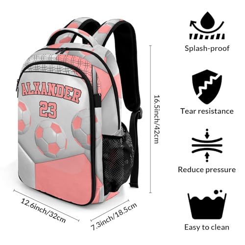 Backpack for School,Sport Ball Athlete Player Soccer Pink Kid Water Resistant Casual Daypack for Travel with Bottle Side Pockets 16.5 Inch - color: Pink
