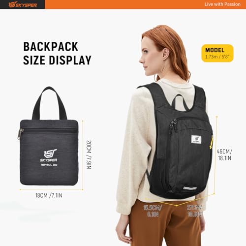 SKYSPER Small Daypack 10L/15L/20L Hiking Backpack Packable Lightweight Travel Day Pack for Women Men - color: Black, size: 20l