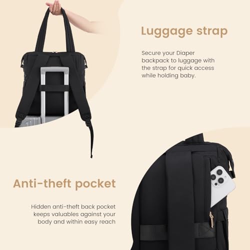 LOVEVOOK Diaper Bag Backpack,Diaper Bag Tote for Mom Dad with Changing Pad,Insulated Pockets, Convertible Lightweight Mom Backpack with Pacifier Case(Black) - color: Black