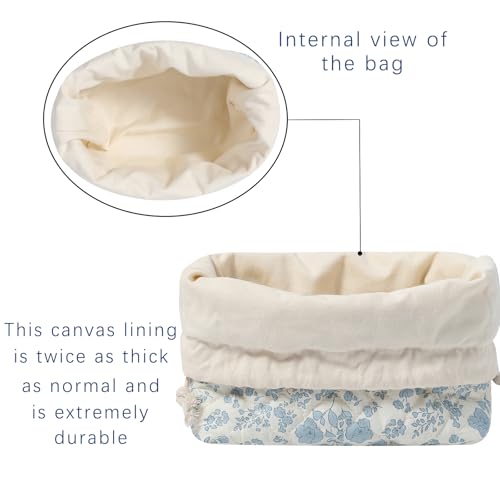 Cotton Quilted Drawstring Makeup Bag with Canvas Lining,Coquette Aesthetic Cute Travel Toiletry Bag,Drawstring Gift Bag for Women and Girls(11Blue Flower) - color: 11Blue Flower