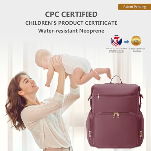 CEI-CEI Neoprene Diaper Bag Backpack with Changing Pad, Large Newborn Baby Maternity Bags Travel Tote with Insulated Pockets (Pink) - color: Pink