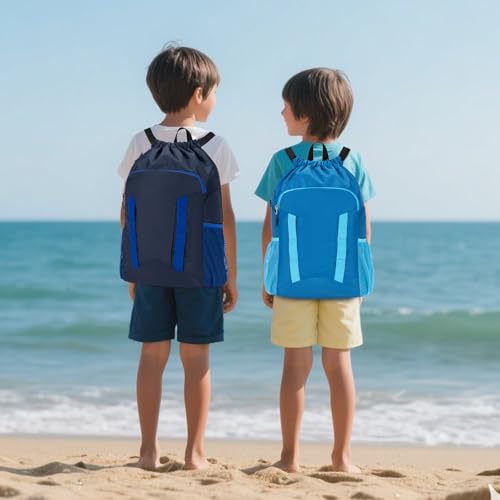 Drawstring Backpack Bag, Sport Gym Sackpack with Shoes Compartment - color: Dark Blue