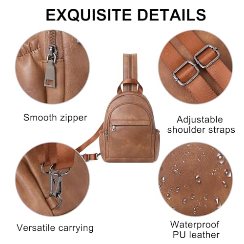 CLUCI Sling Bag for Women Leather Women's Backpack Small Convertible Backpack Purse Crossbody Bag for Travel - color: 0-3 Brown