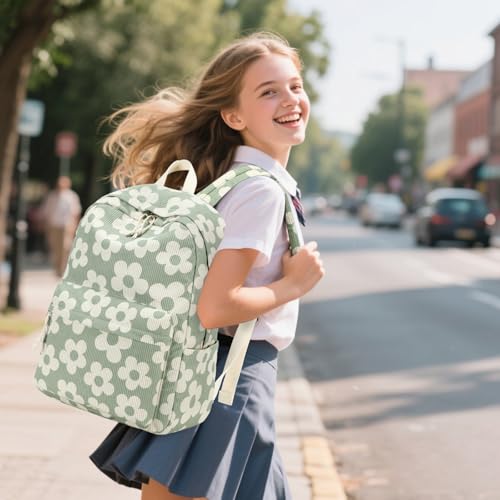 Bluboon Backpack for Girls Kids Preschool Backpack with Lunch Box Kindergarten Bookbag Toddler School Bags Set - color: Grayish Green-large Floral