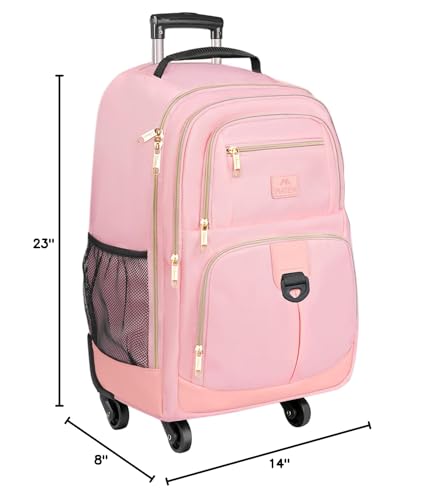 MATEIN Pink Rolling Backpack, 18 inch Womens Roller Laptop Bag with 4 Spinner Wheels, Water Resistant Wheeled Backpack Carry on Luggage, Extra Large Travel Rolling Suitcase Bag - color: Pink, size: 18 inch