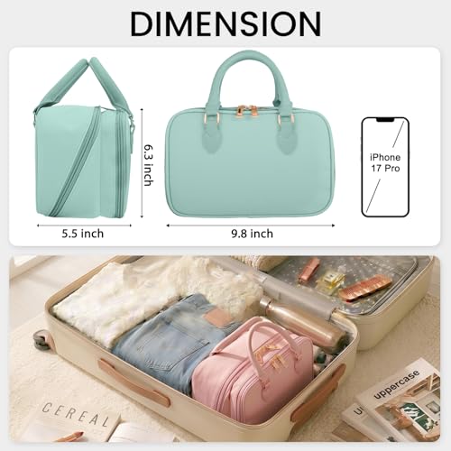 HauteHues Travel Makeup Bag for Women Stand Up Cosmetic Toiletry Case, Blue - color: Blue