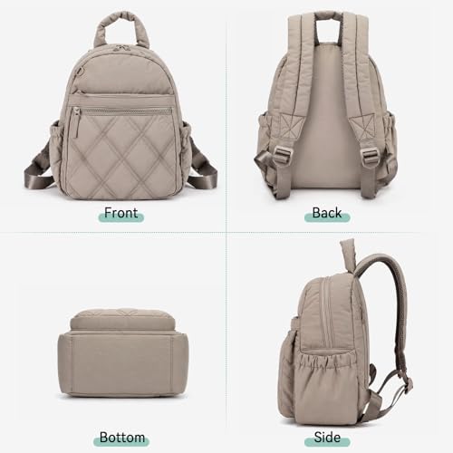 Mini Backpack for Women, Lightweight Puffer Small Backpack Purse - color: Gray-brown