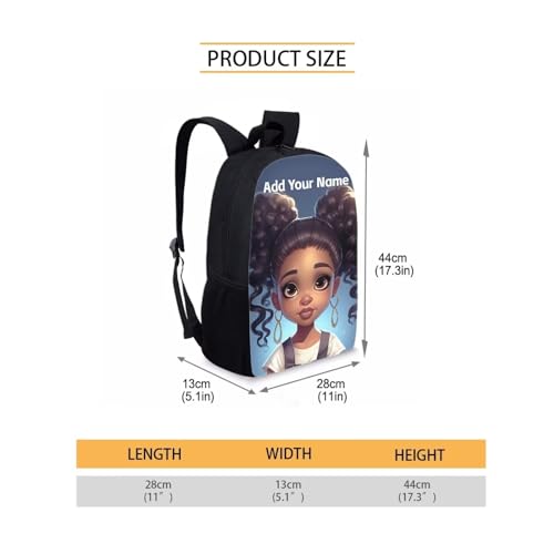 African Black Backpack for School Girls 3Rd Grade/4Th Grade Afro Girl Bookbag for Kids 8-12/6-8 Custom Name Book Bag Student Personalized School Bag with Water Bottle Holder - color: African Black Girl-10