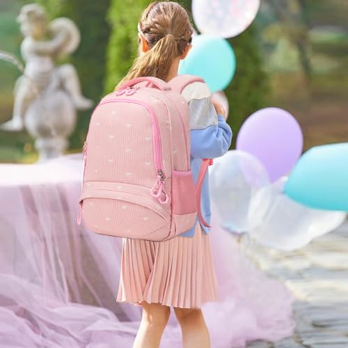 Girls Backpack for Elementary School Bookbag Kids Backpacks for Girls 3 in 1 Set Back to School - color: Bow Pink
