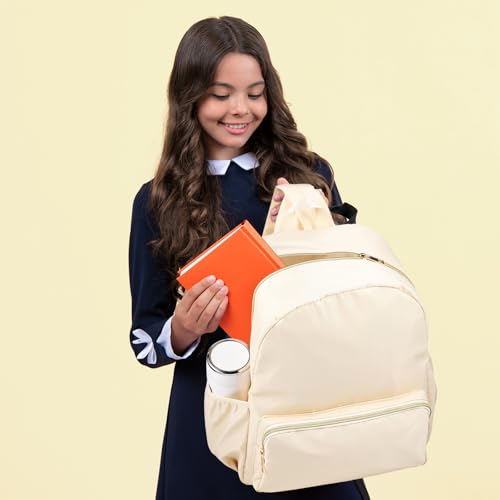 1 Piece Nylon Backpack Kids School Backpack for Toddler Girls Boys Plain Waterproof Preppy Bookbags Travel for Student (Beige) - color: Beige