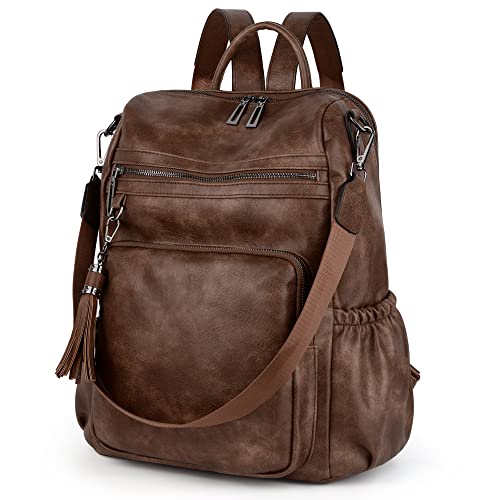 UTO Women Backpack Purse Leather Vegan Ladies Fashion Designer Rucksack Convertible Travel Shoulder Bag with Tassel - color: 01226 Coffee, size: Large