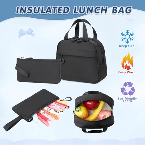 GeeWin Backpacks for Girls, Girls Backpack with Lunch Box & Pencil Case Set, 17 Inch Waterproof Girl Bookbag with Lots of Pockets for Kids, Teens, Elementary Middle High College School Student(Black) - color: Black