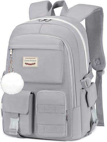 Classic Diamond School Backpack for Girls Laptop Backpack Cute Bookbag Kawaii College Backpack School Backpacks for Teens Girls Student (Grey) - color: Grey