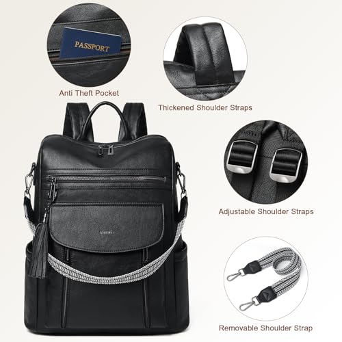 Shrrie Laptop Backpack for Women 15.6 inch,Travel Leather Backpack Purse Nurse Teacher Carry on Backpack Computer Bag,Professional Water-Resistant College Business Work Casual Daypack,Two-tone Black - color: Two-tone Black