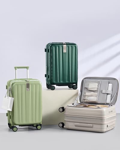 Hanke 24 Inch Expandable Luggage Top Opening Checked Bag Luggage Hard Shell Suitcases with Wheels Lightweight Travel Luggage Medium Suitcase with Lock for Woman Men-Bamboo Green - color: Bamboo Green, size: 24 Inch Expandable