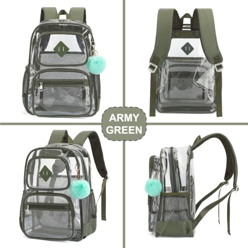 Heavy Duty Clear Backpack for Girls Boys Transparent School Bookbag Kids Durable PVC See Through Backpack-Army Green - color: Army Green