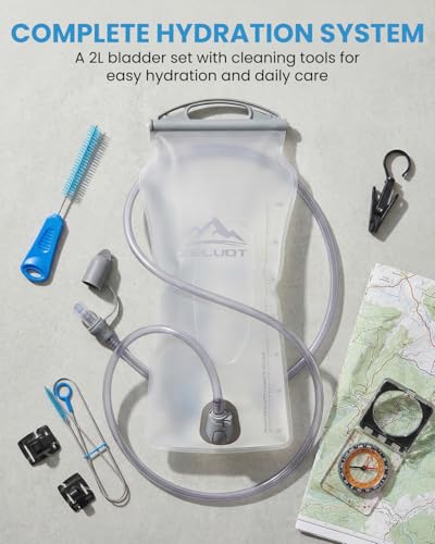 Zelvot 2L-3L Hydration Bladder Kit, 6 in 1 Water Bladder for Hiking Backpack, BPA Free Leakproof Water Storage Bladder with Cleaning Kit, Water Pouch Hydration Pack - size: 2L + Cleaning Kit