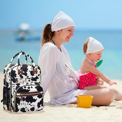 Tenot Diaper Bag Backpack for Women with Changing Pad Cow Print - color: Cow Print, style: With Extra Layer & Changing Pad