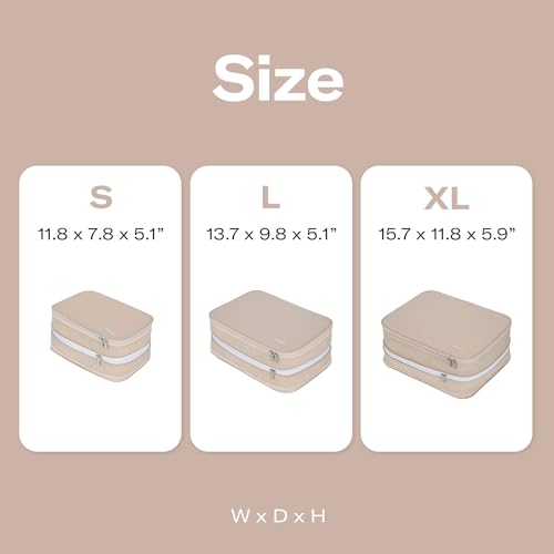 Branden Compression Packing Cube, X-Large, Sandbeige | Travel Essentials l Luggage Organizer l Self Compression Organizer for Travel l Overnight Trip, Road Trip, Beach, Cruise
