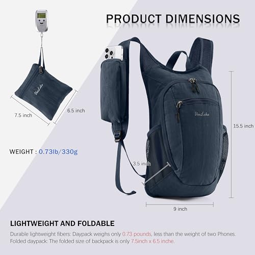 Uselike 10L Small Hiking Backpack Travel Daypack Lightweight Packable Back Pack for Women Men(Dark Navy) - color: Dark Navy