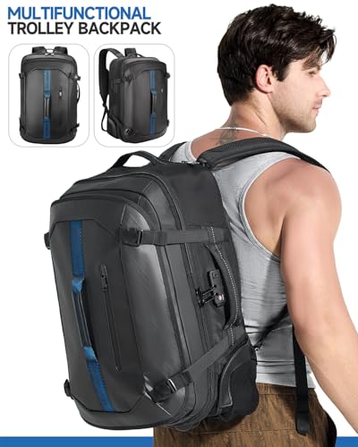 Backpack with wheels,Rolling laptop backpack with 2 Packing Cubes,Water-Resistant,Carry-On Luggage Suitcase for Men Adults to Travel, Commuting,Black - color: Black-one