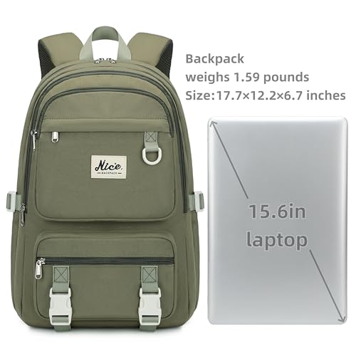 Laptop Backpack for Women College High Schoolbag Big Students Bookbags Large Multi pocket Travel Daypack Casual (Olive green) - color: Olive Green