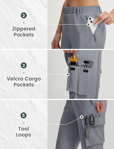 baleaf Women's Hiking Pants Lightweight Water Resistant Quick Dry Cargo Trail Pants with Zippered Pockets Summer SPF - color: Army Green, size: X-Large